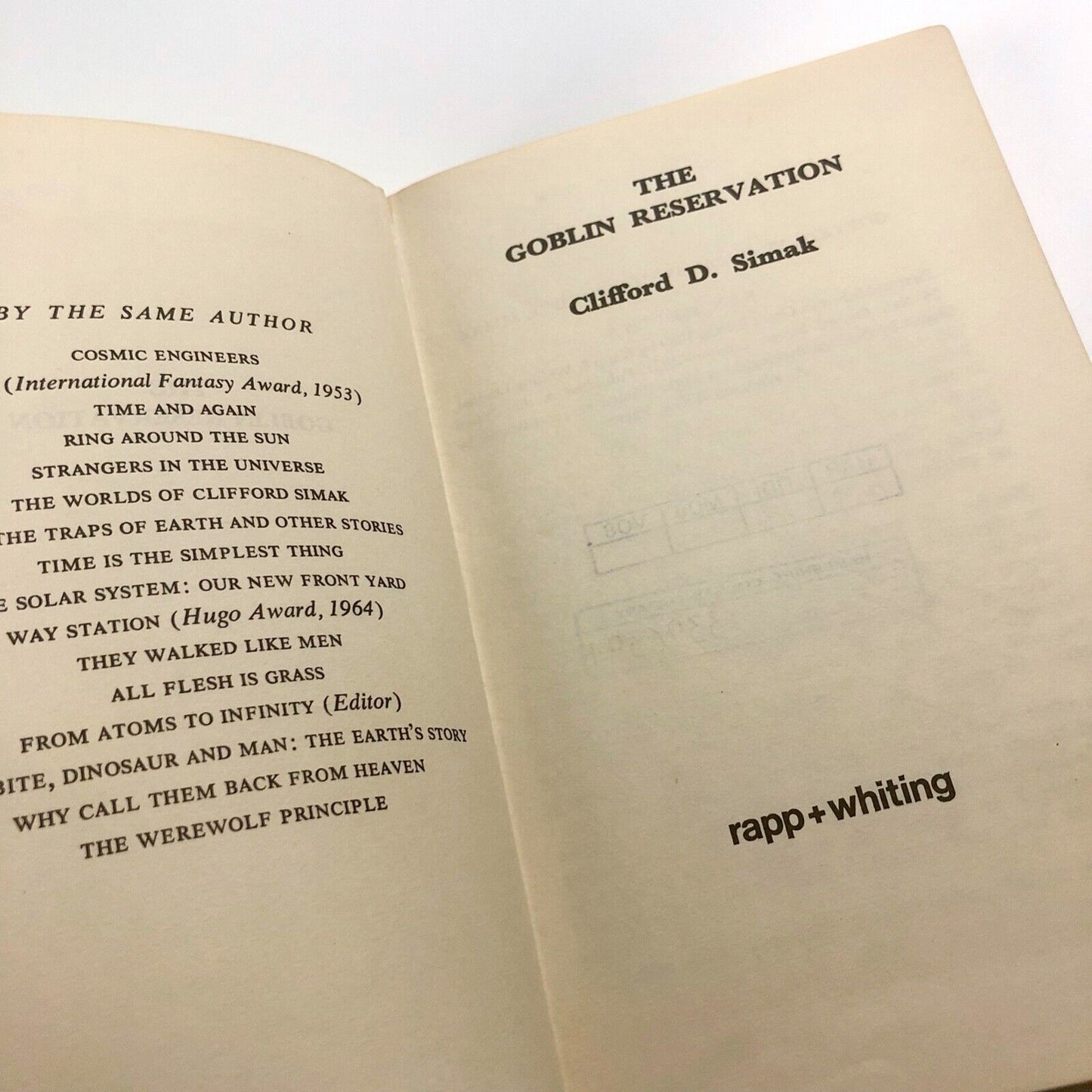 The Goblin Reservation by Clifford D. Simak | Rapp & Whiting, 1969
