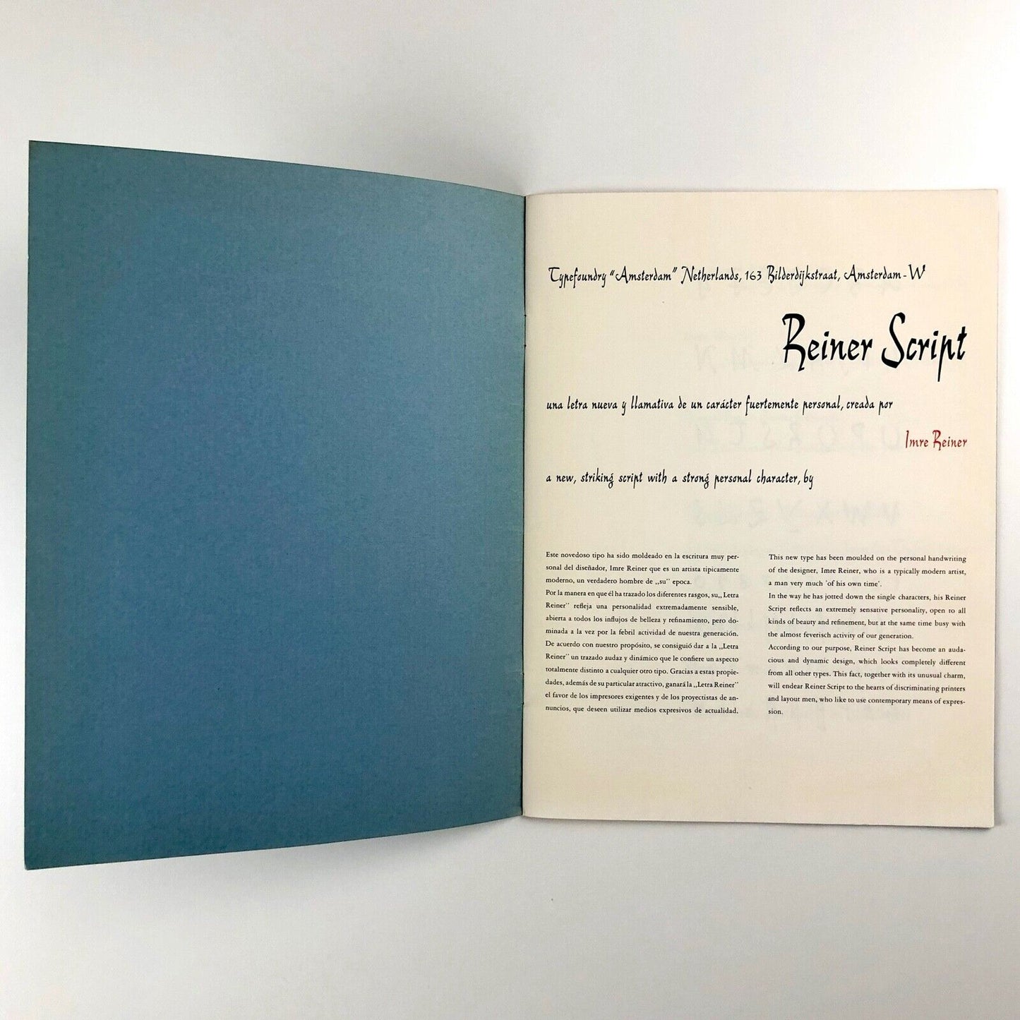 Reiner Script by Imre Reiner | Typefoundry Amsterdam type specimen booklet c.1952