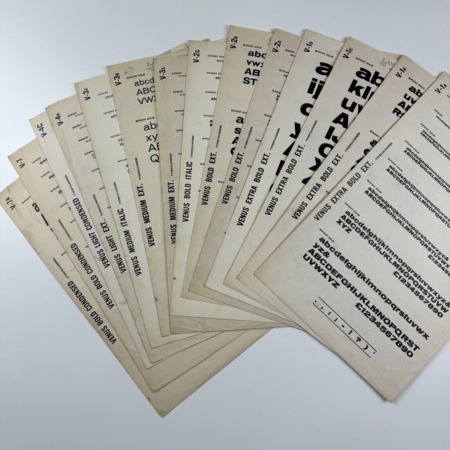 Typefounders - collection of 48 type specimen sheets | Venus, Grotesque, Folio, Fortune, News Gothic, etc
