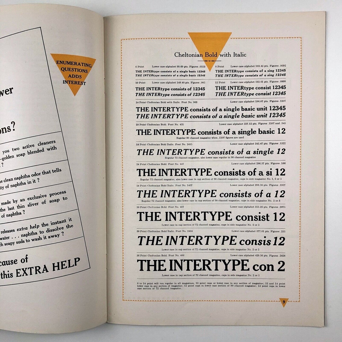 The Intertype Cheltonian Family | Advertising type face specimen booklet, 1930s?
