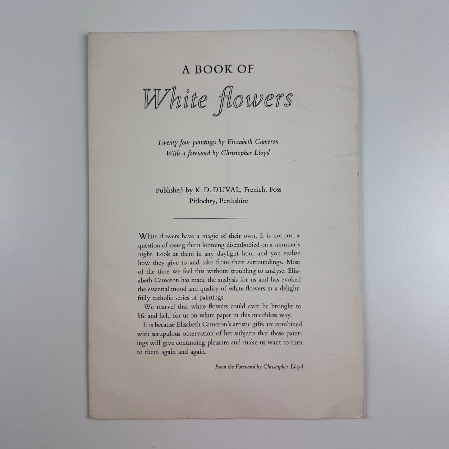 Prospectus for A Book of White Flowers by Elizabeth Cameron K.D. Duval 1980