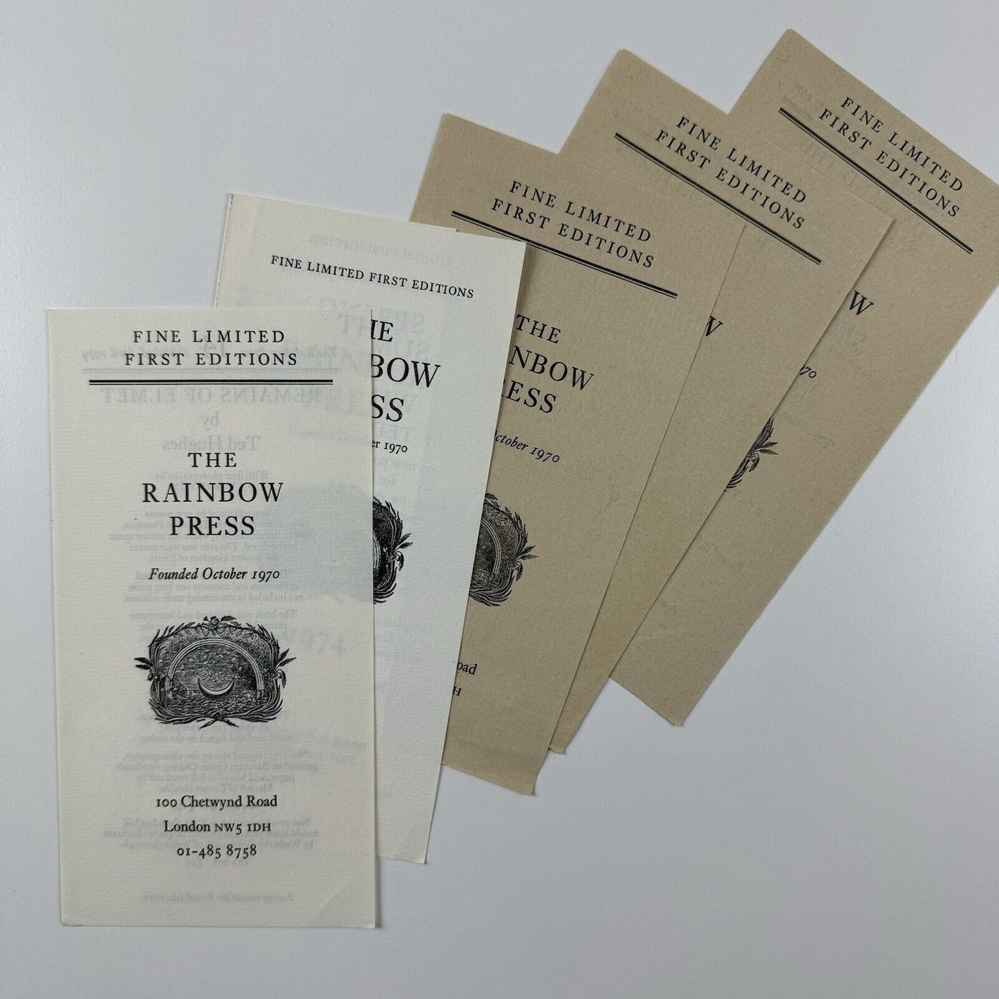 Five leaflets for The Rainbow Press relating to books by Ted Hughes – 1970s | Fine Limited First Editions