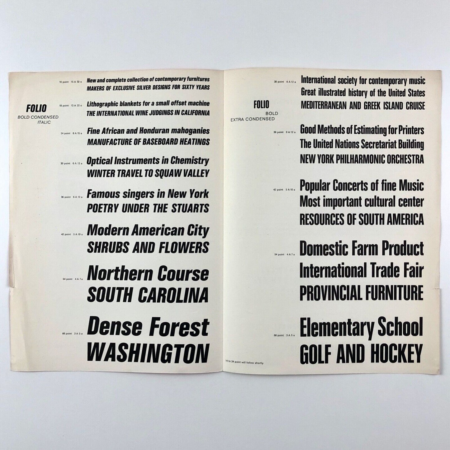 Folio Bold Extra Condensed / Italic | Bauer Alphabets Inc, type specimen leaflet