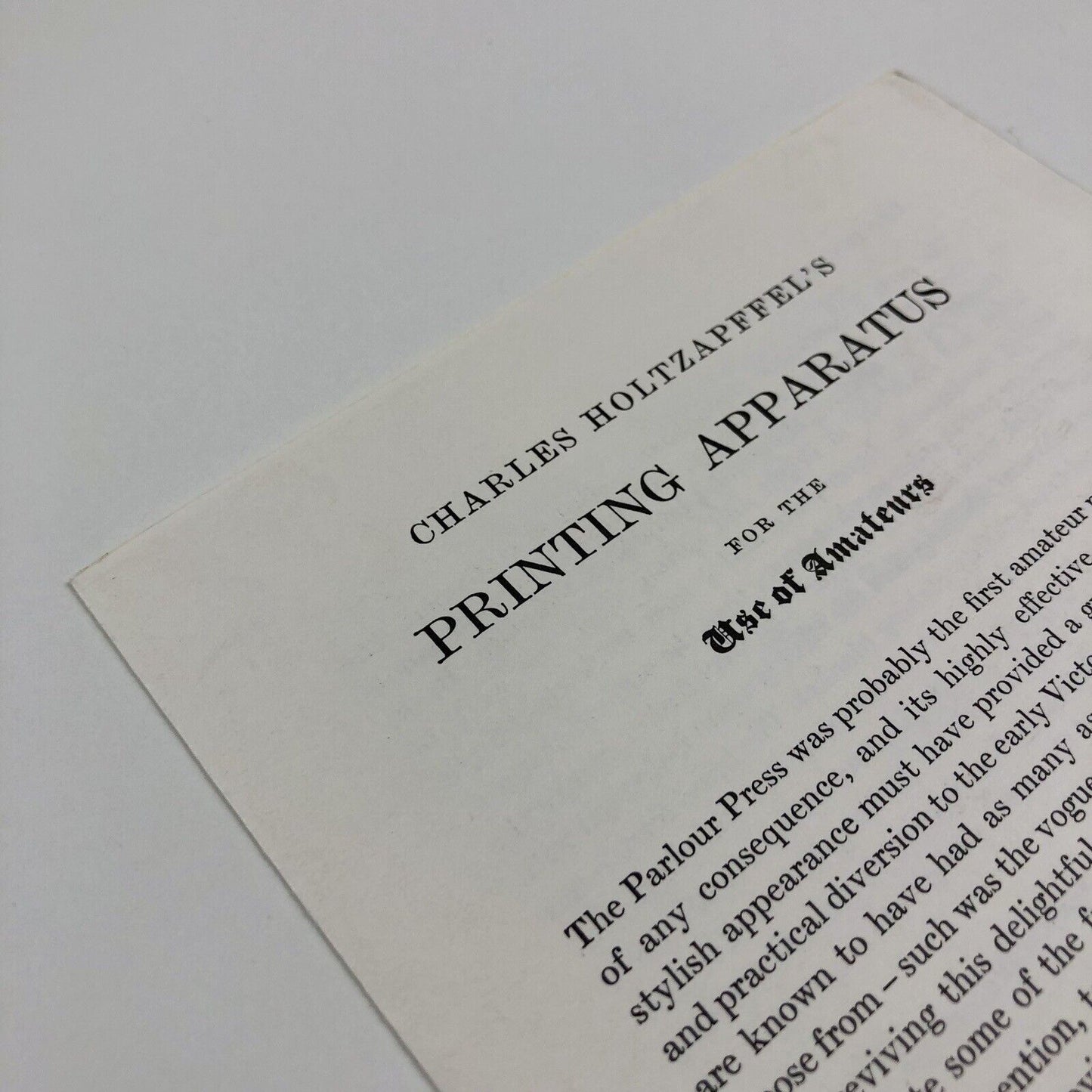 Leaflet and order form for Charles Holtzapffel’s Printing Apparatus for the use of Amateurs by The Parlour Press | Undated, possibly 1971