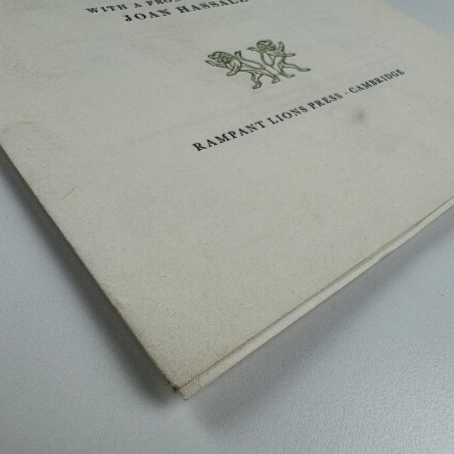 Prospectus for Catalogue of Books and Manuscripts by Rupert Brooke Edward Marsh & Christopher Hassall. Collected, compiled and annotated by John Schroder with a frontispiece by Joan Hassall | Rampant Lions Press, undated presumably c.1970