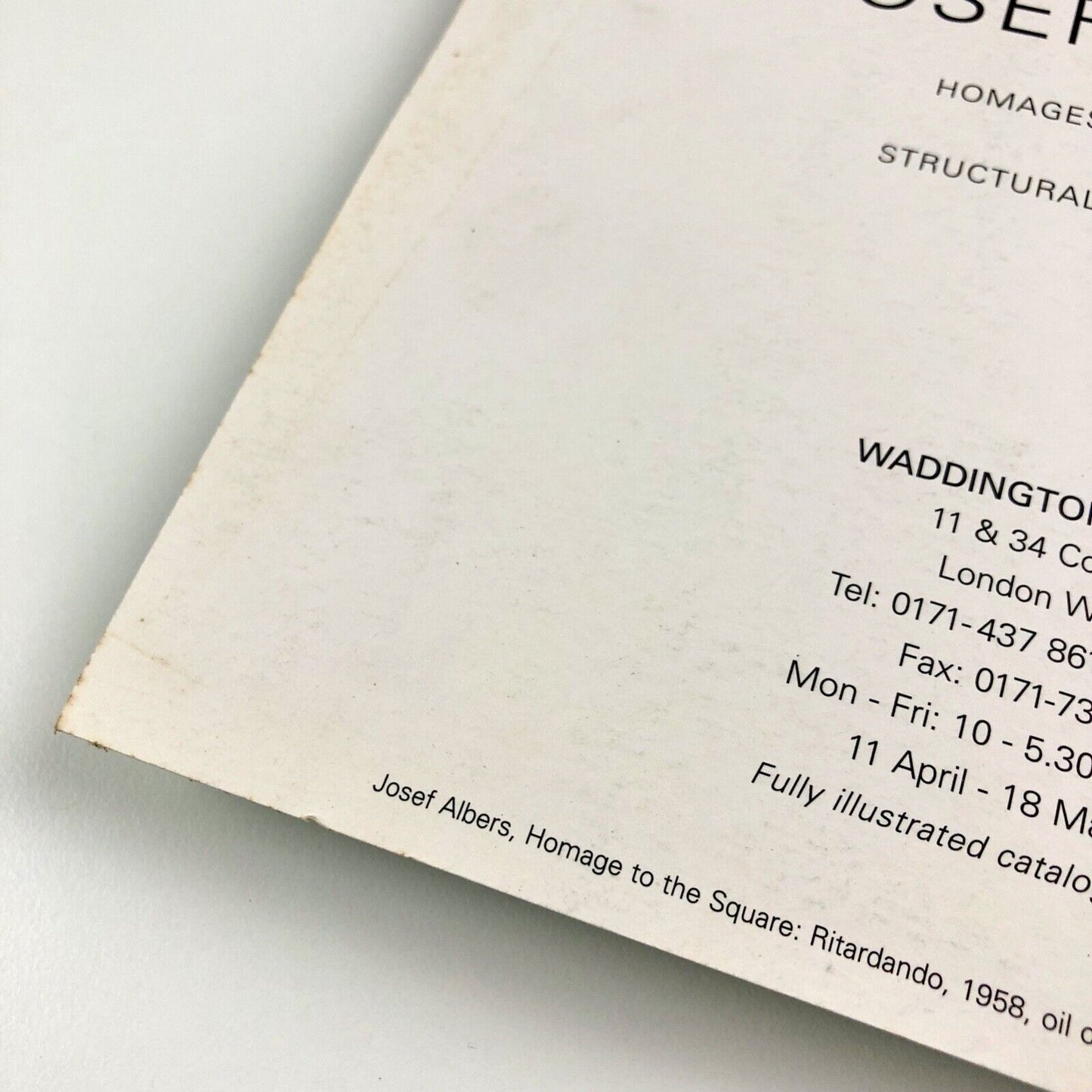 Josef Albers | Waddington Galleries 1996 promotional card