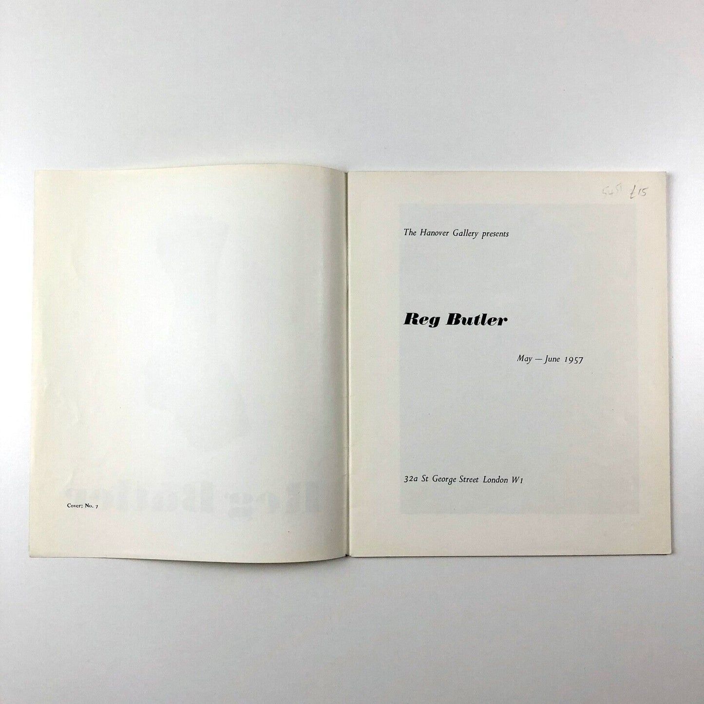 Reg Butler exhibition catalogue | The Hanover Gallery London, 1957