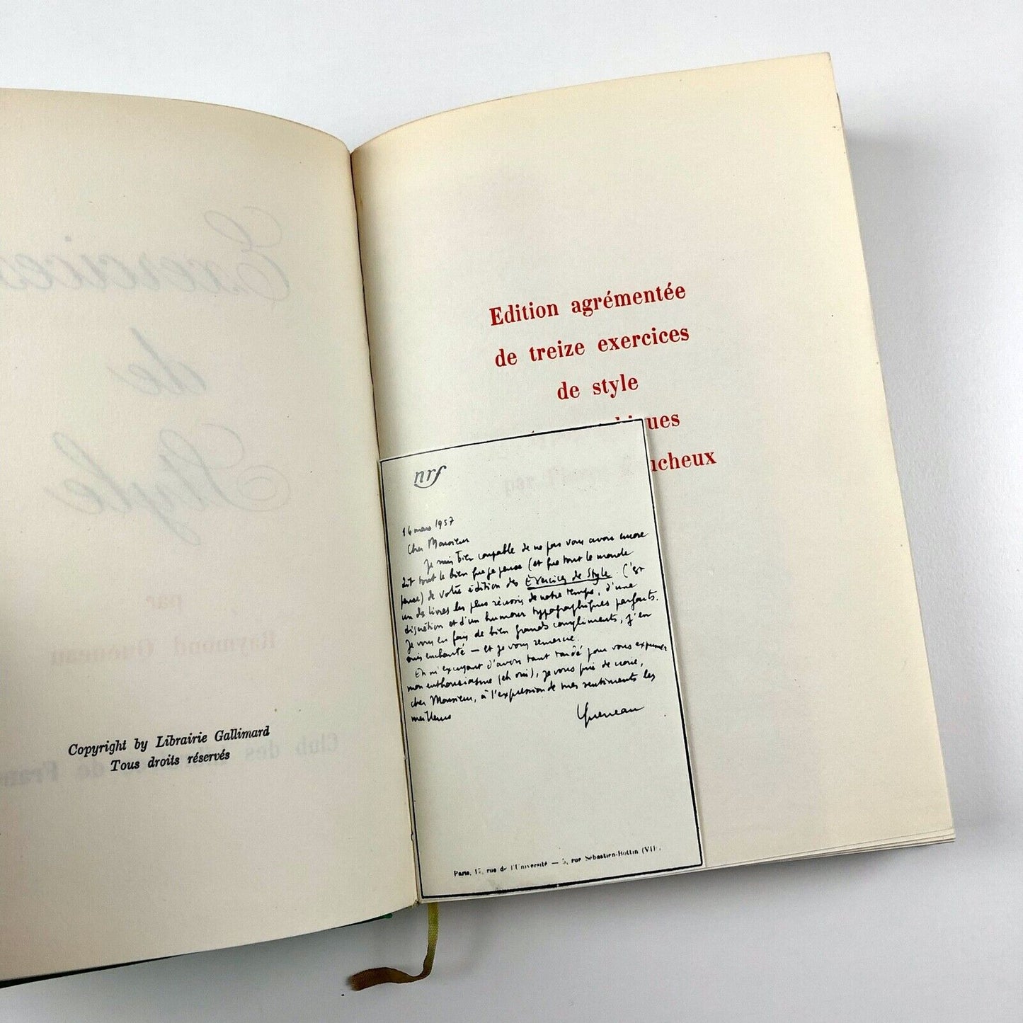 Exercices de Style by Raymond Queneau | Club de Libraries de France, 1947 | Numbered limited edition