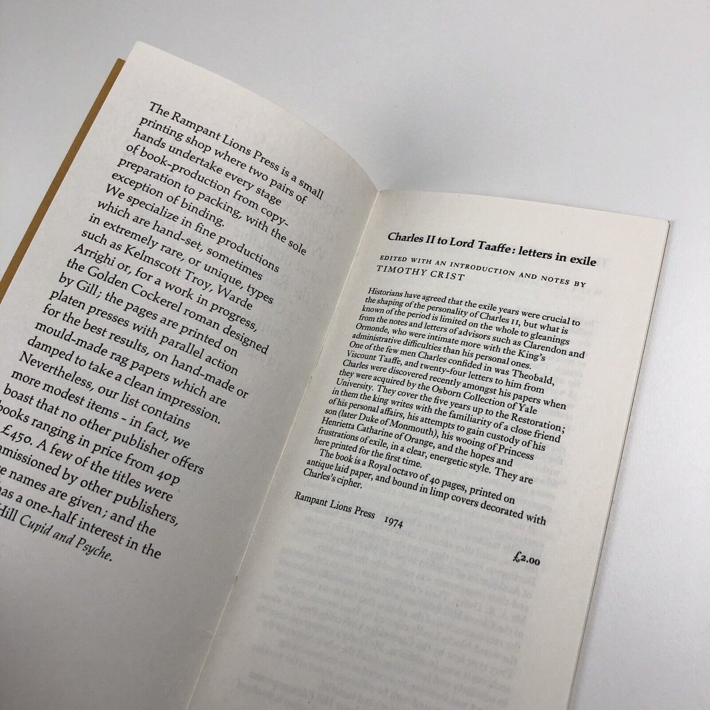 Rampant Lions Press – Books Designed and Printed by Will & Sebastian Carter | 1974/5