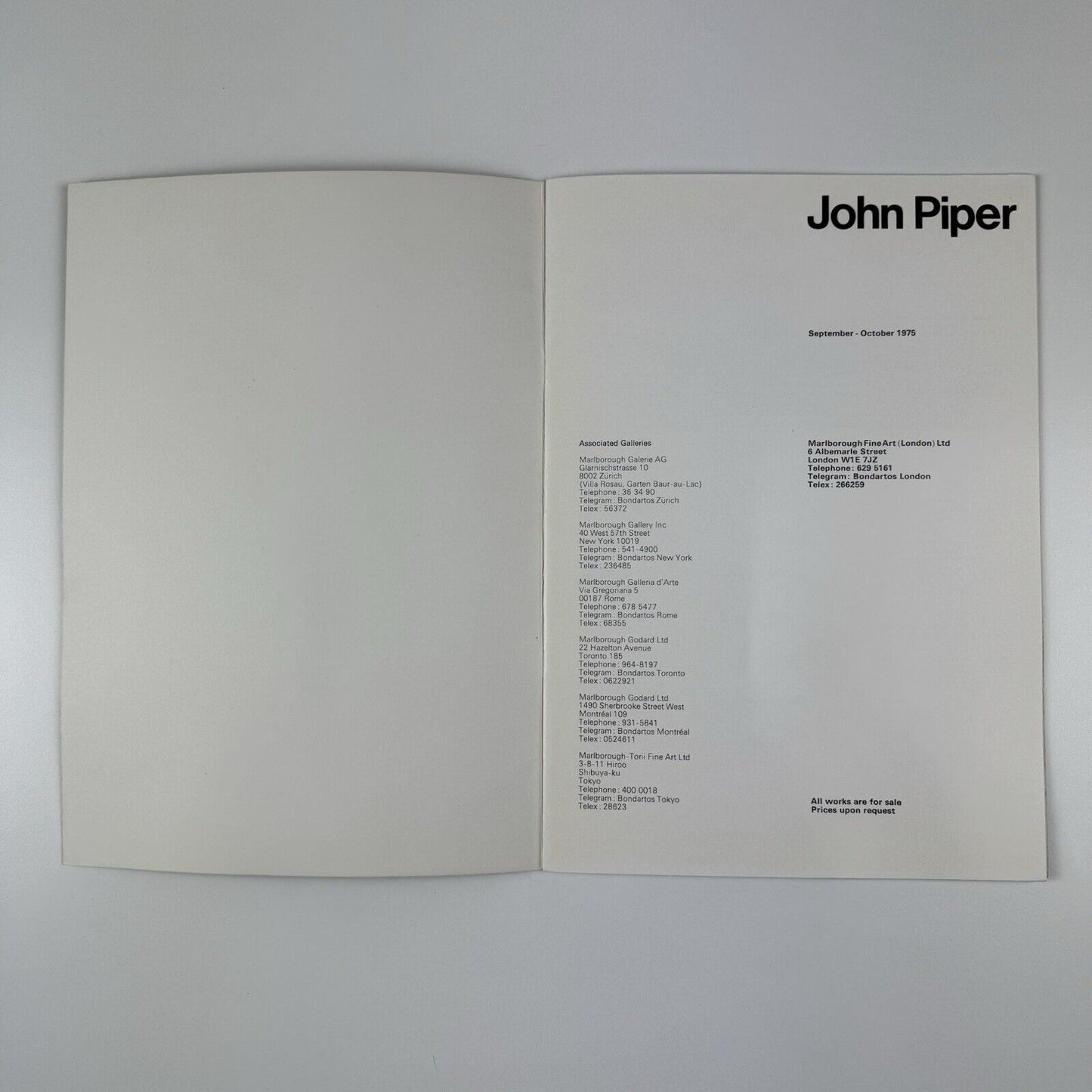 John Piper | Marlborough Fine Art September and October 1975 | Gordon House design