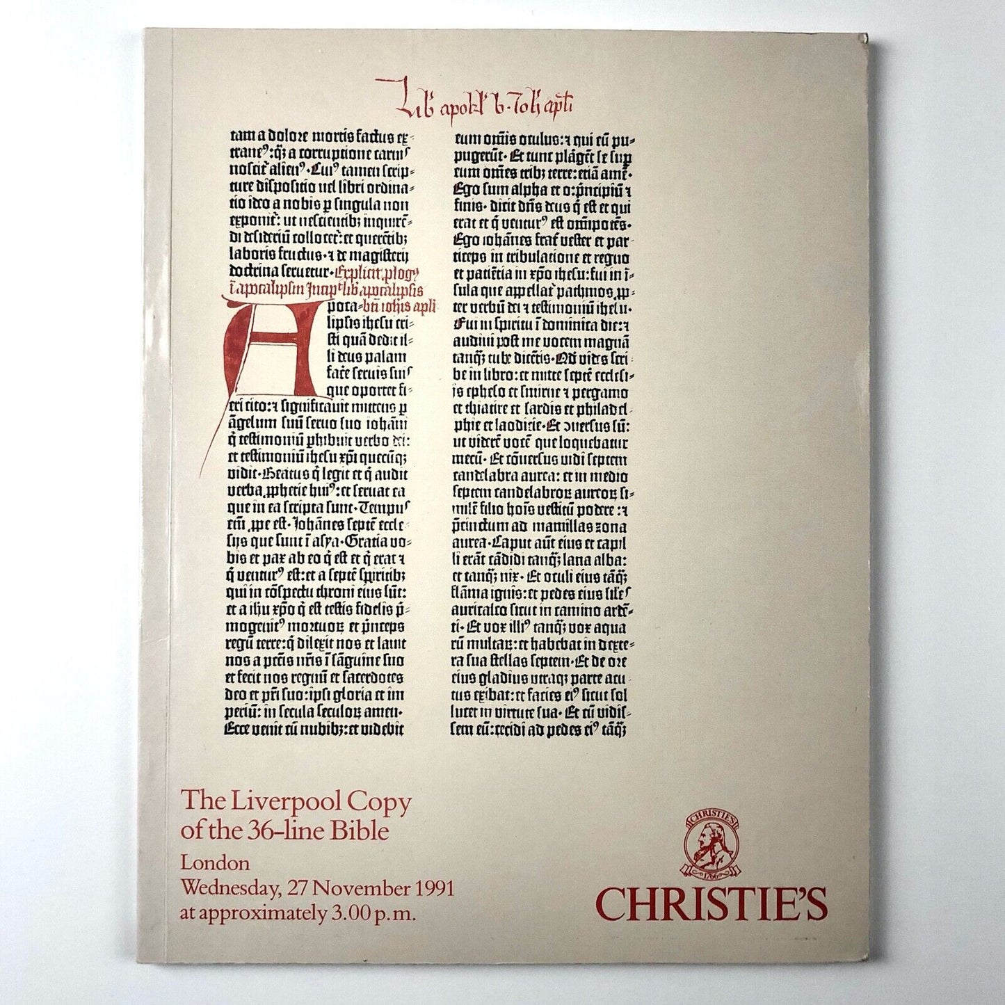 The Würzburg Schottenkloster – Spencer – Liverpool Copy of the 36-line Bible | Christie's auction catalogue, 1991
