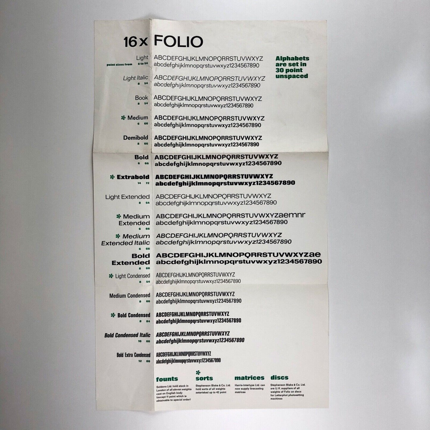 Soldans type specimen – broadsheet and related letter | '16 x Bauer Folio' | West Germany, July 1966