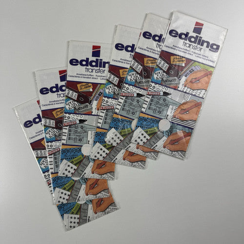 Six unopened packs of sheets of edding transfer ref 4122 Eurostile Normal 18 point