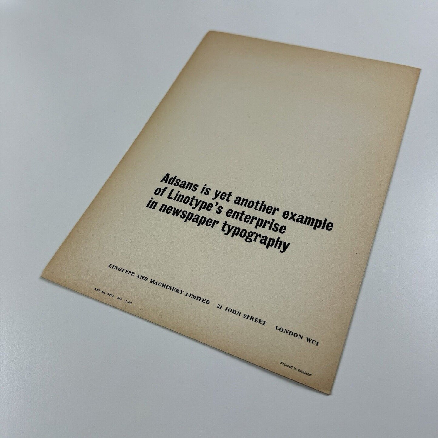 Linotype Adsans – A Sans Serif Face for Classified Advertisements | Type specimen leaflet, 1965