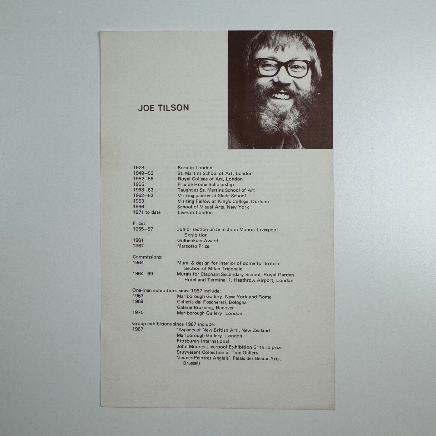Leaflet on Joe Tilson from Oxford Gallery, Oxford. Undated presumed to be 1970s