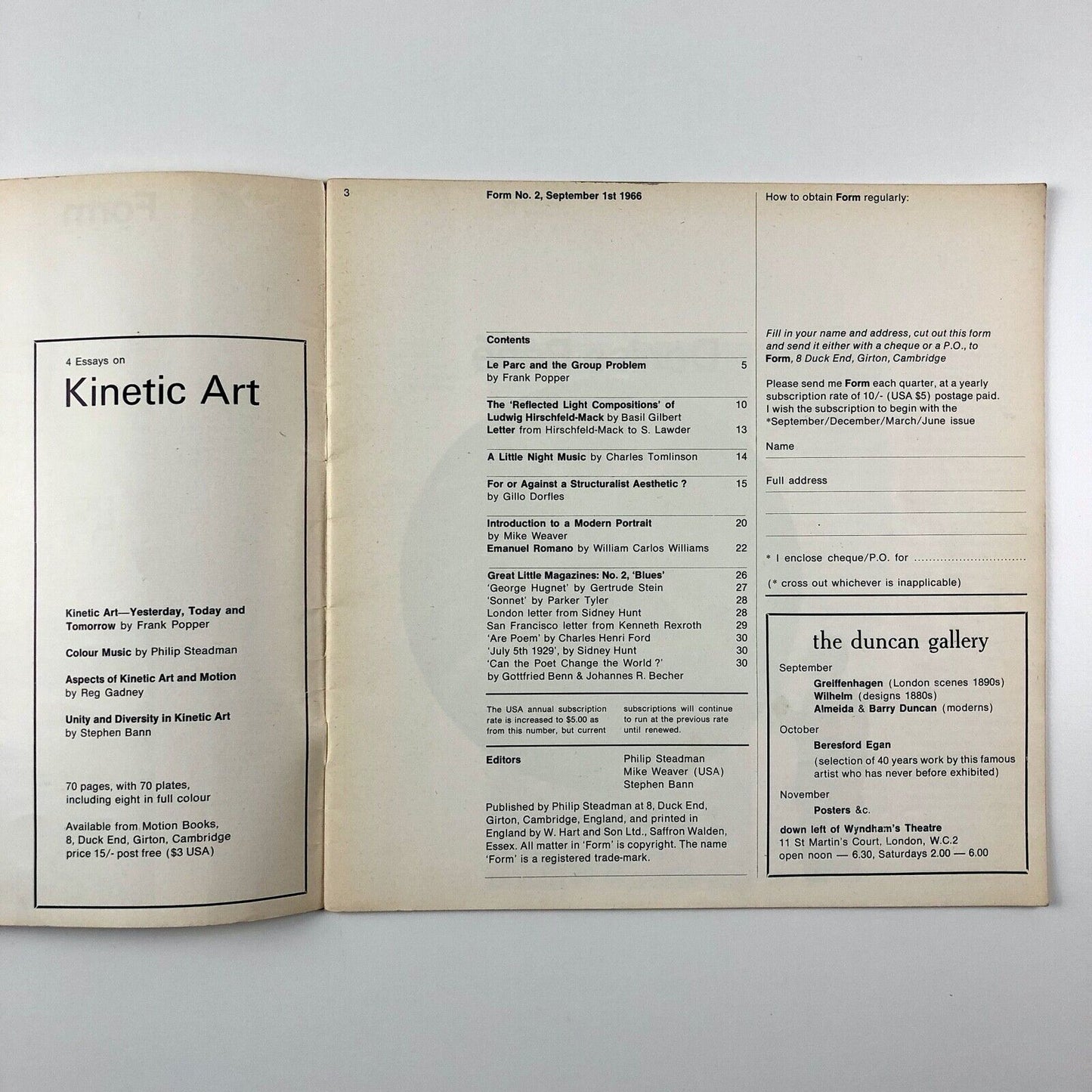 Form No. 2 art magazine | Philip Steadman, Frank Popper | 1st September 1966
