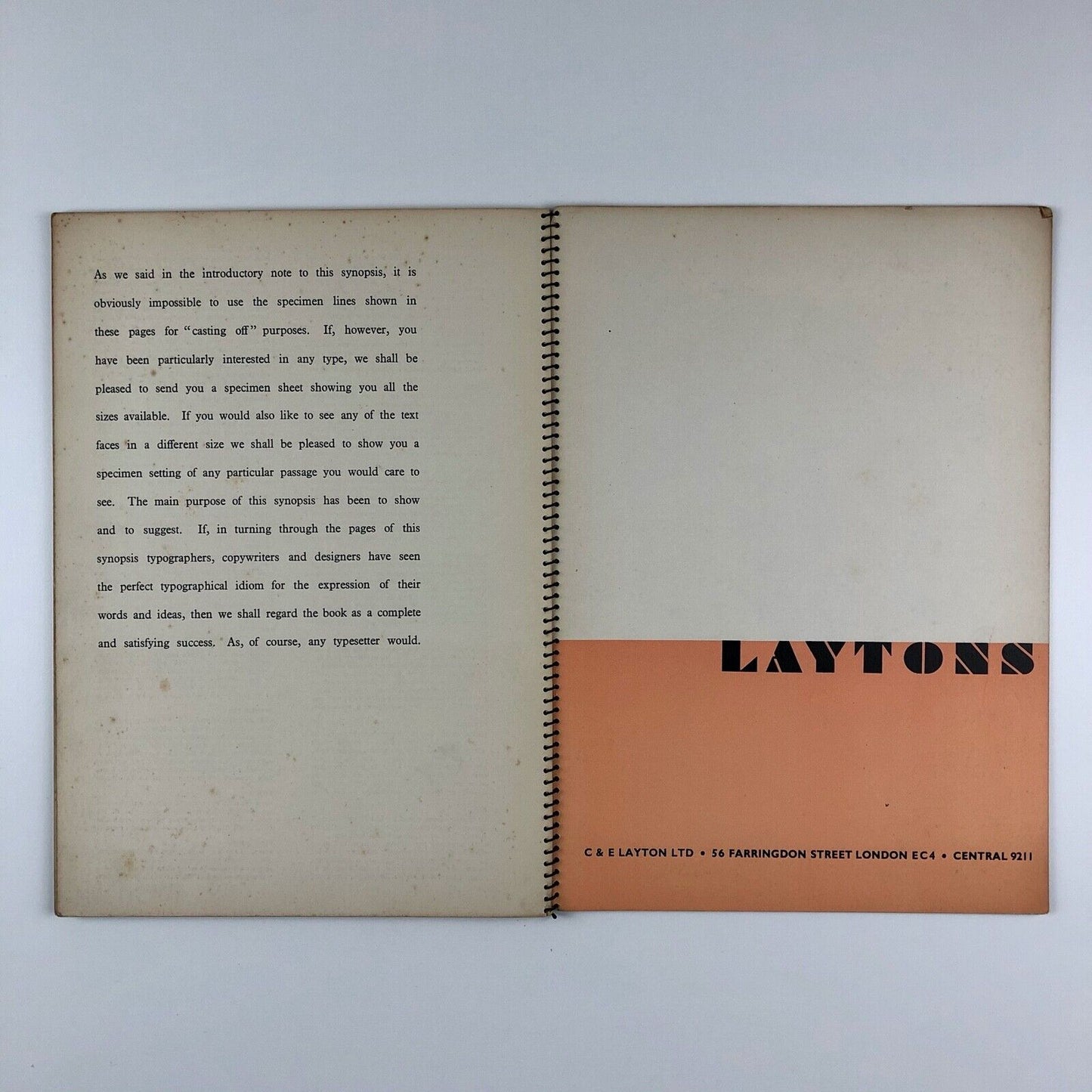 A Synopsis of Type Faces in Use at Laytons | Type specimen book, 1930s?