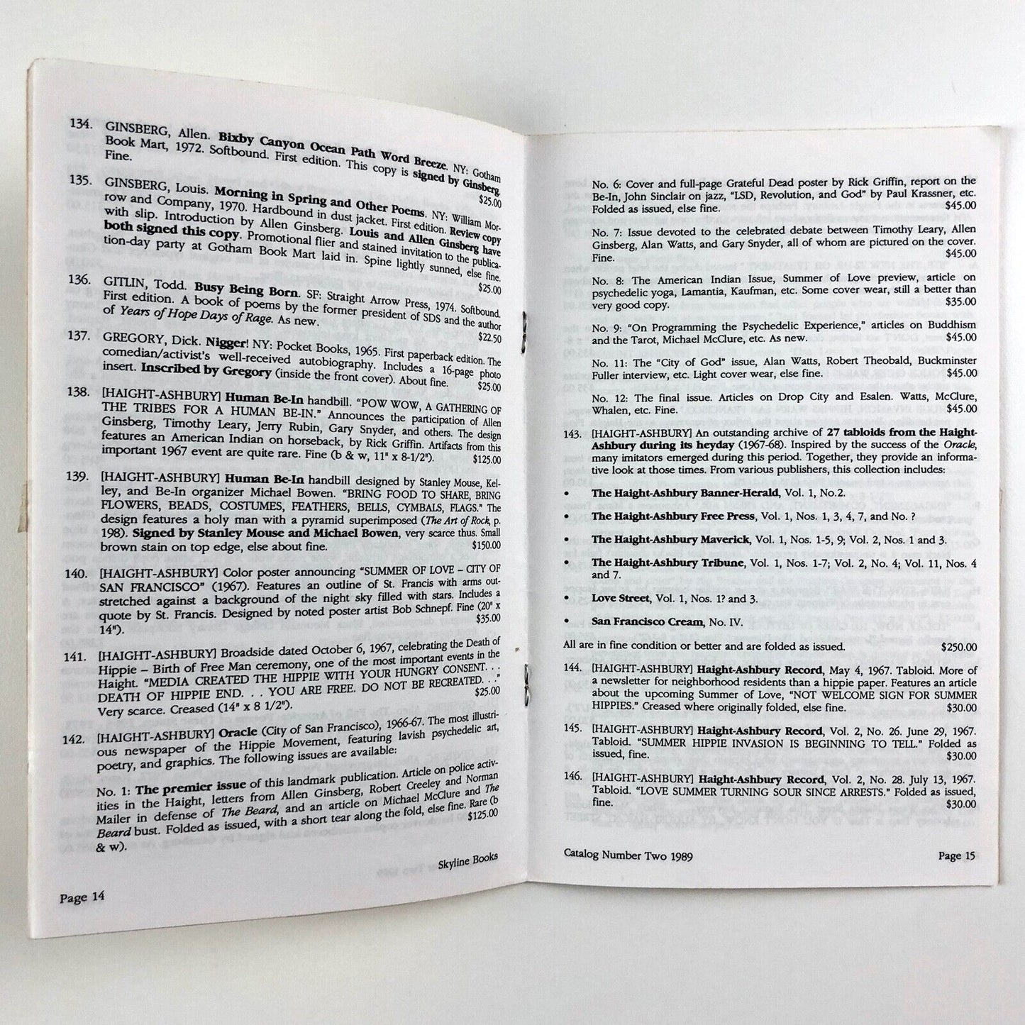 Skyline Books, Forest Knolls, California, Catalog No Two | Counterculture, Beat and Modern Literature, 1989