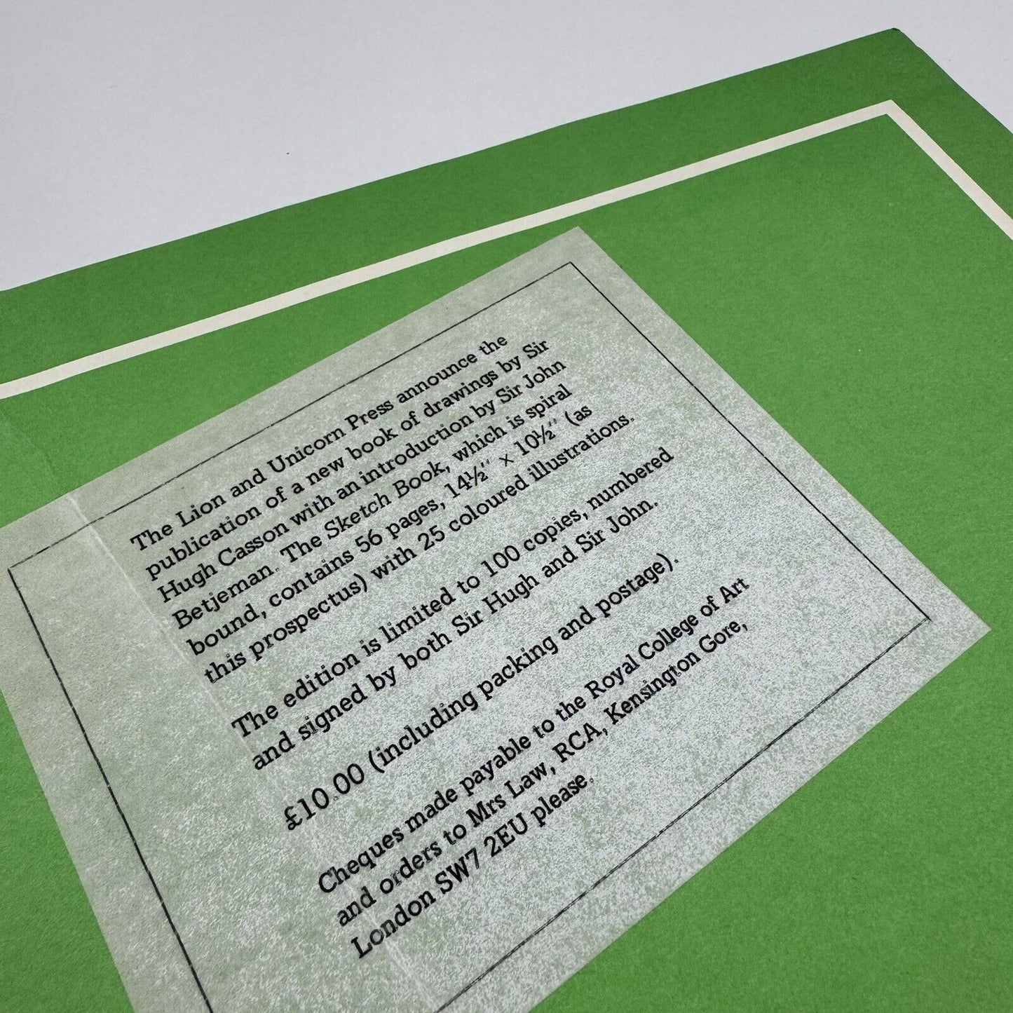 Promotional leaflet for Sketch Book by Hugh Casson | The Lion and Unicorn Press, 1975