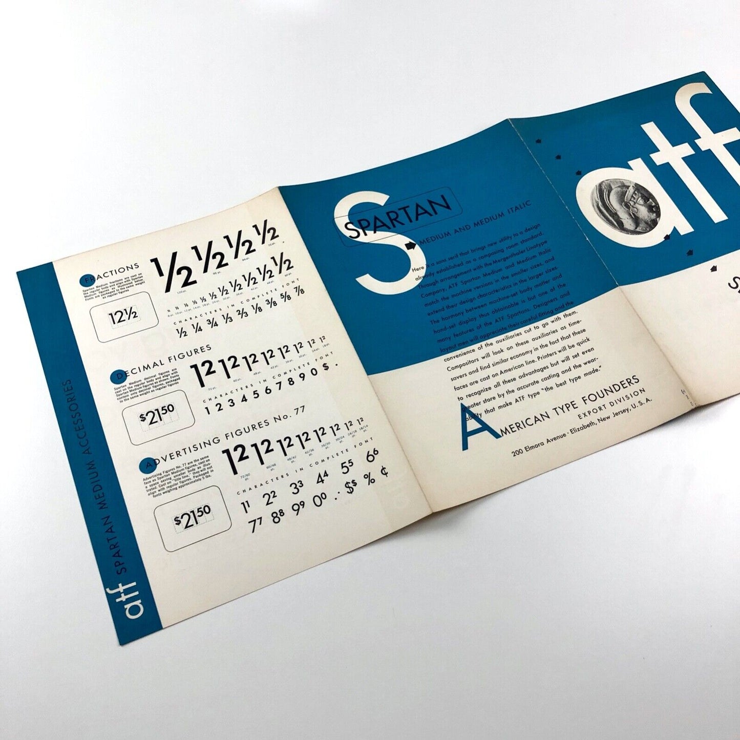Spartan Medium and Medium Italic type specimen leaflet | American Type Founders, undated