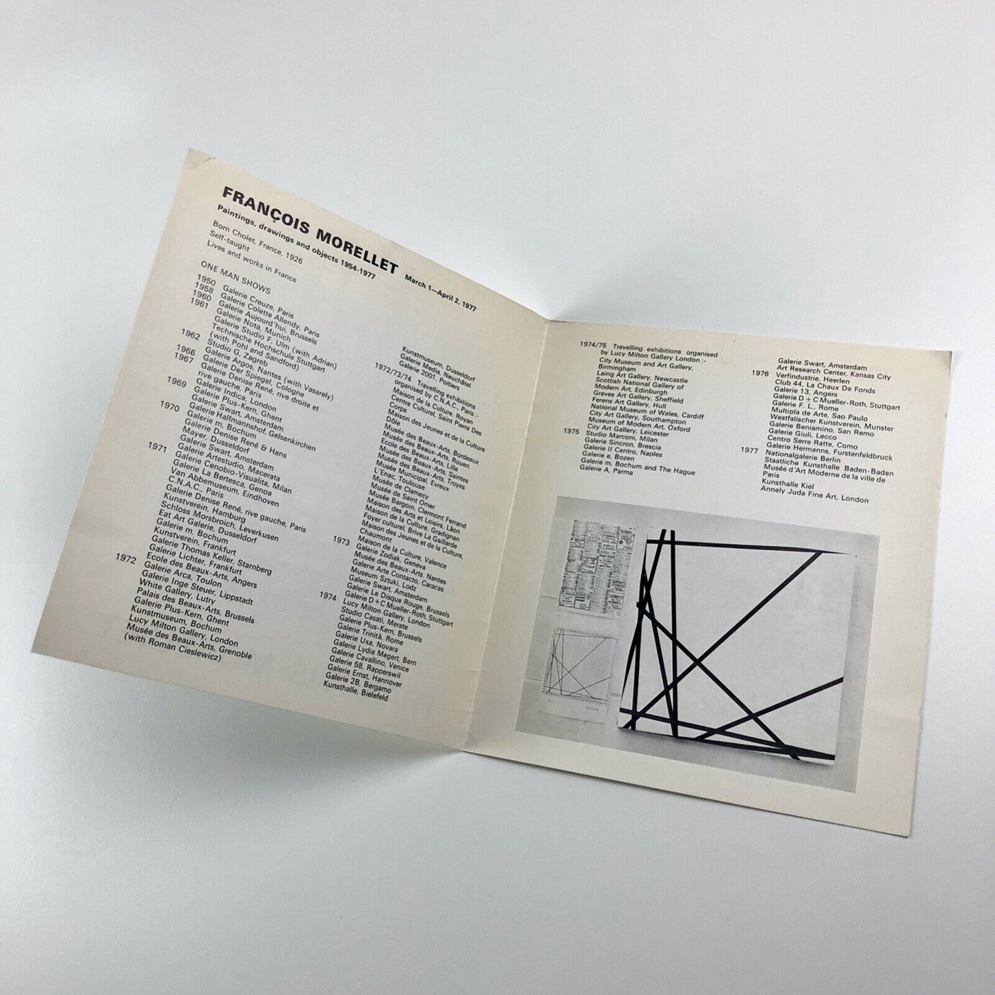 Folding card for François Morellet Paintings, drawings and objects 1954-1977 | Annely Juda Fine Art, 1977
