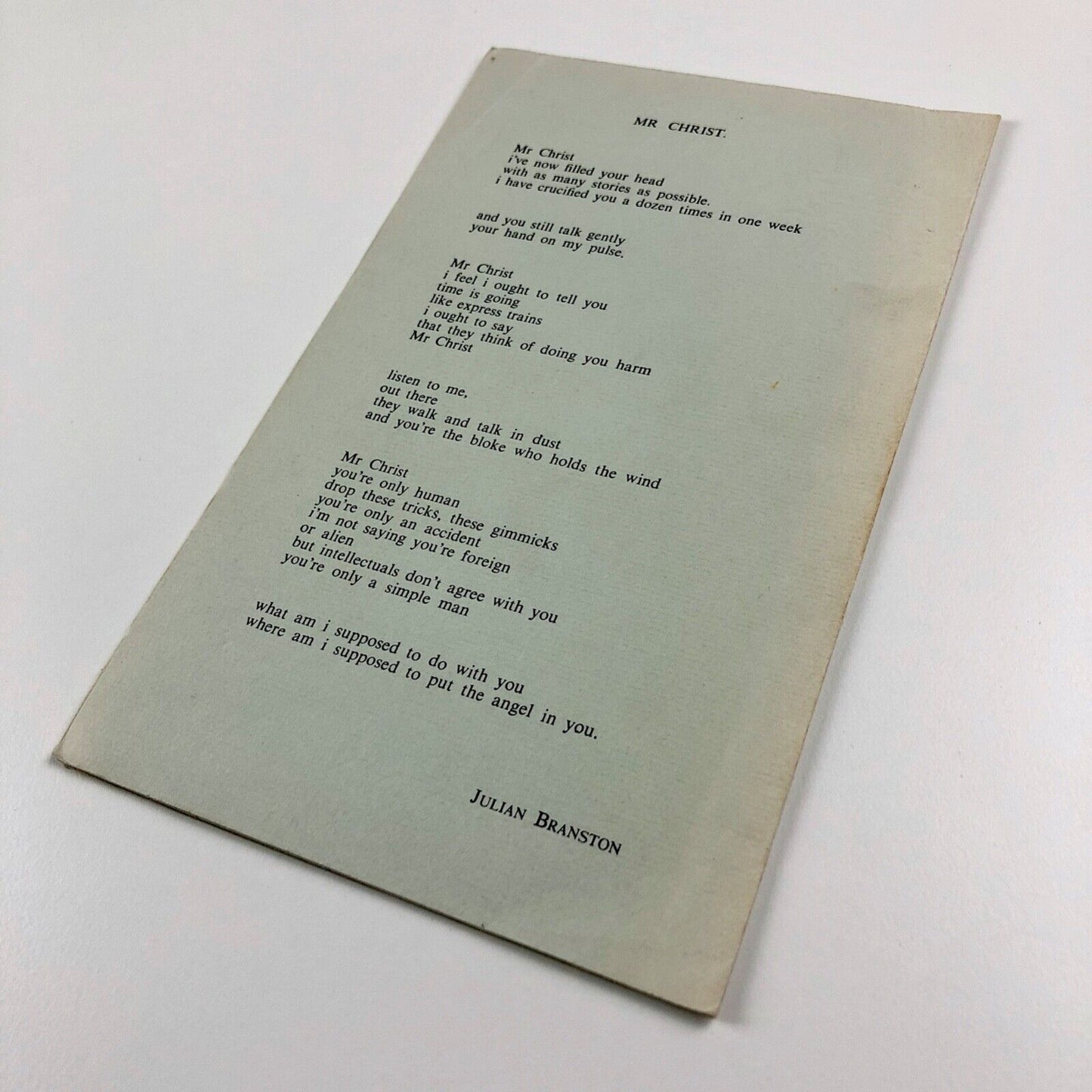 Words Broadsheet Two. Contributors John Pudney, Julian Branston, Chris Walker