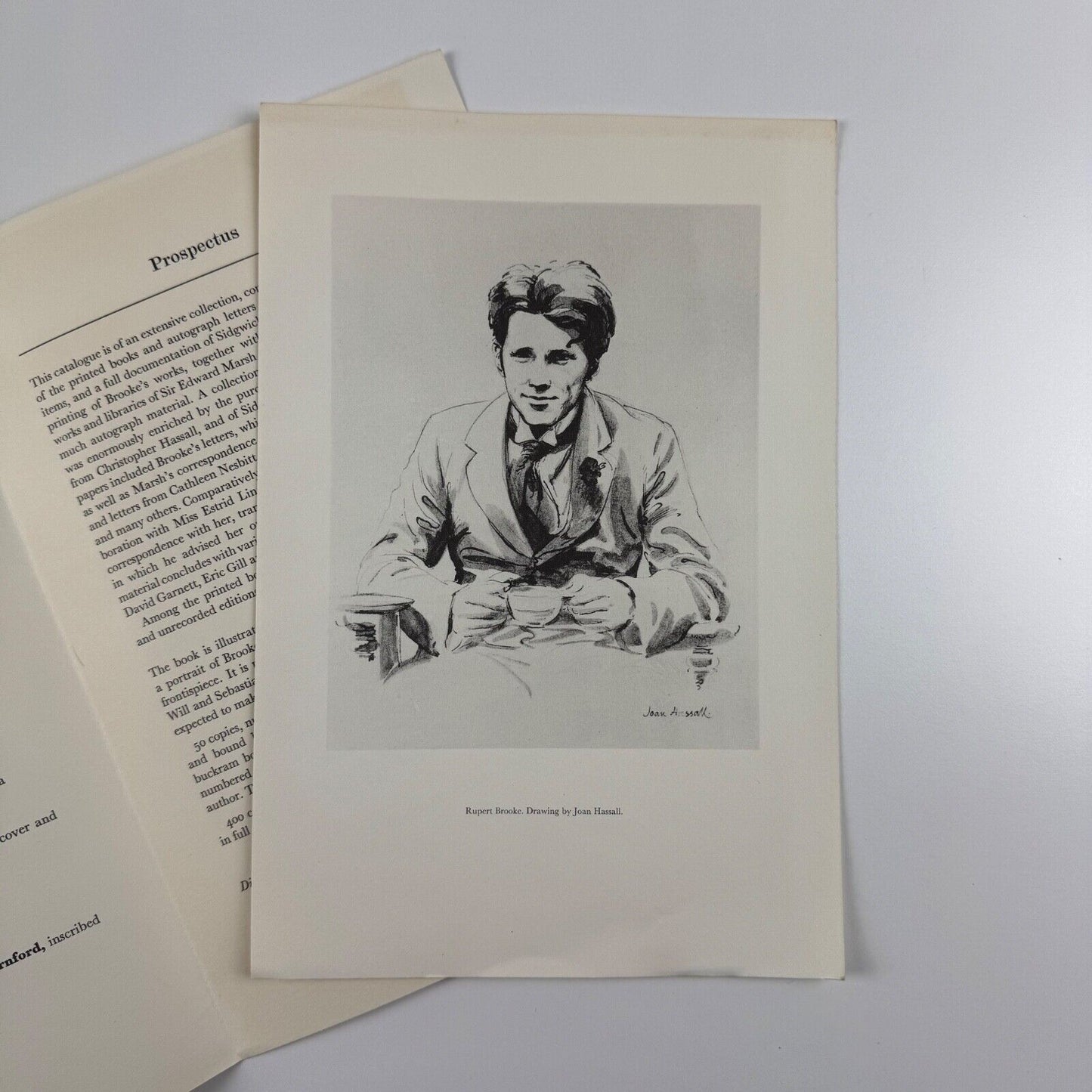 Prospectus for Catalogue of Books and Manuscripts by Rupert Brooke Edward Marsh & Christopher Hassall. Collected, compiled and annotated by John Schroder with a frontispiece by Joan Hassall | Rampant Lions Press, undated presumably c.1970