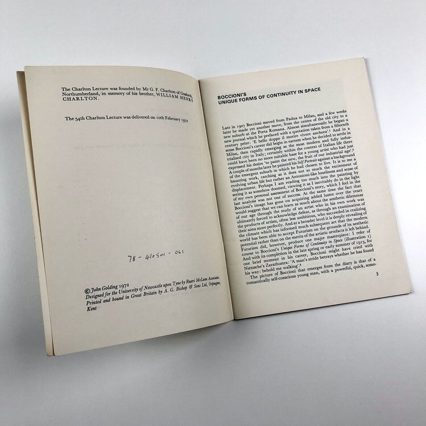 Boccioni’s Unique Forms of Continuity in Space by John Golding | The 54th Charlton Lecture, University of Newcastle upon Tyne, 1972