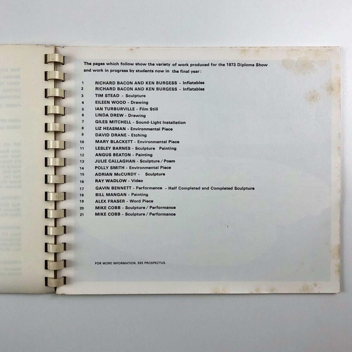 Fine Art Department Trent Polytechnic Nottingham 1973 Diploma show booklet head Derek Carruthers