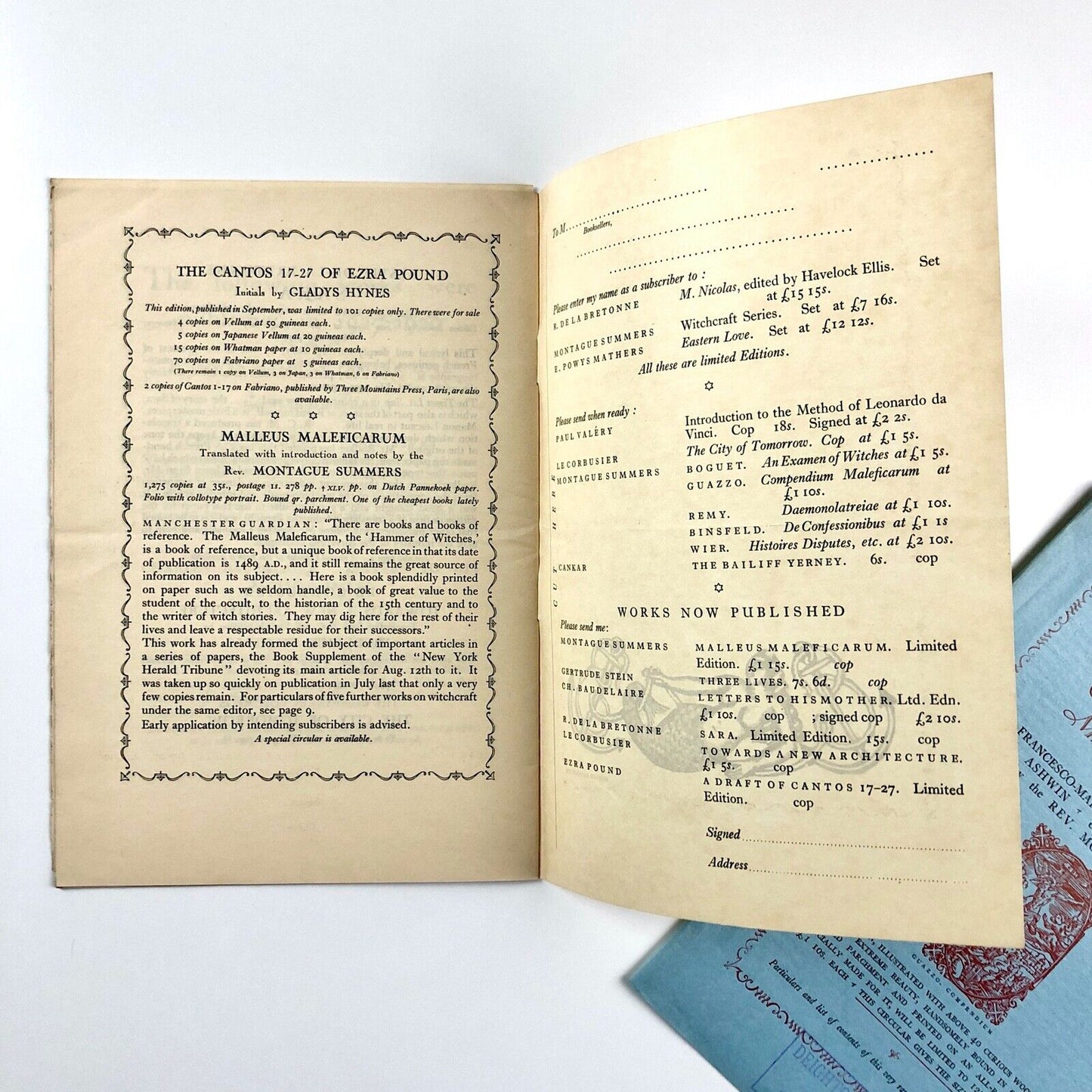 Two promotional leaflets relating to John Rodker Publisher, 1929
