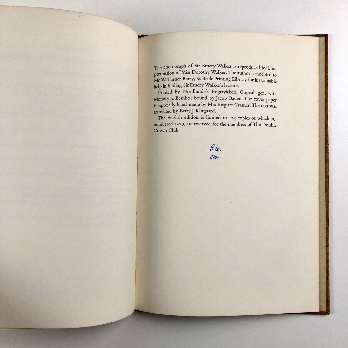Sir Emery Walker and the revival of printing by C. Volmer Nordlunde 1959 | Double Crown Club connection