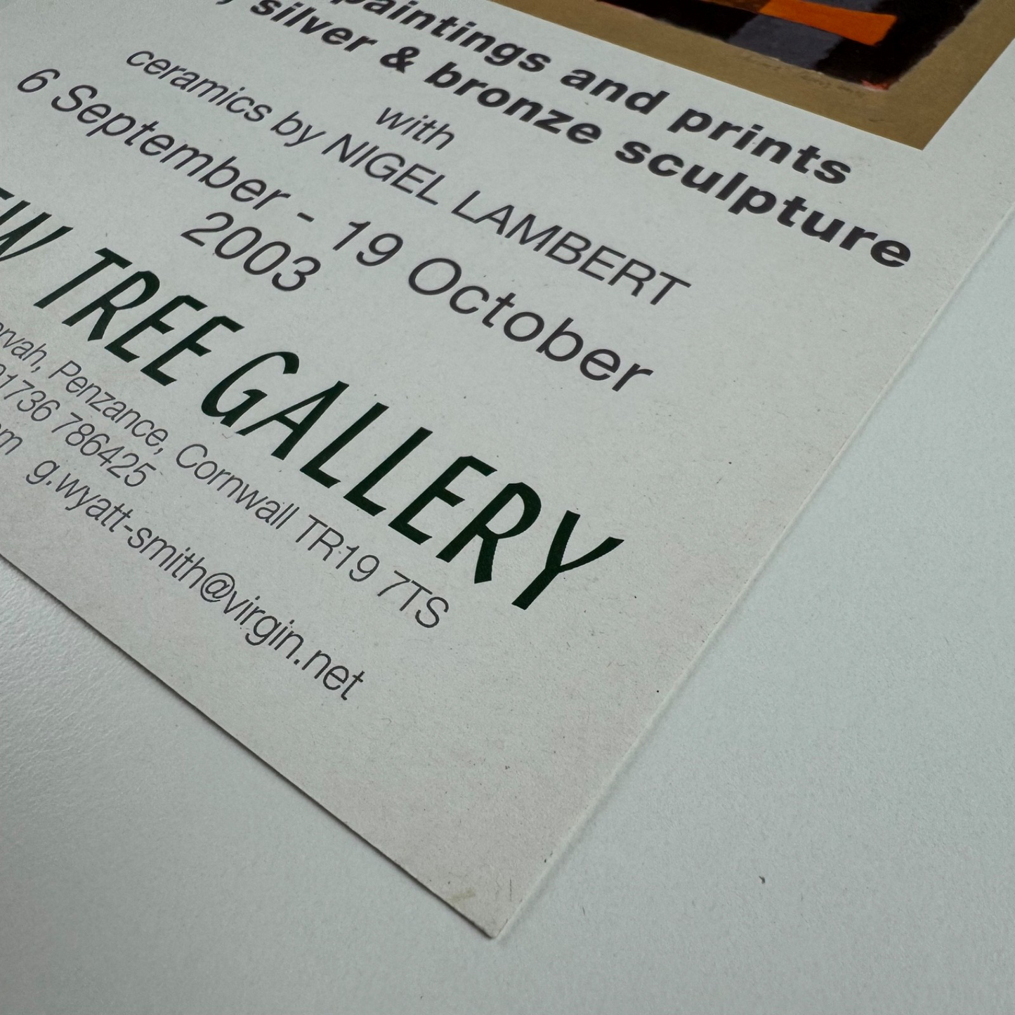 Promotional leaflet for Breon O’Casey new paintings and prints gold, silver & bronze sculpture with ceramics by Nigel Lambert | Yew Tree Gallery, 2003