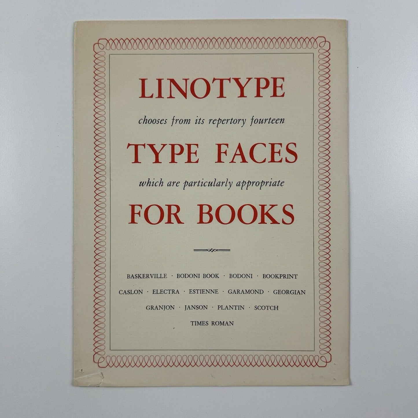 Type specimen broadsheet | Linotype Type Faces for Books | Undated