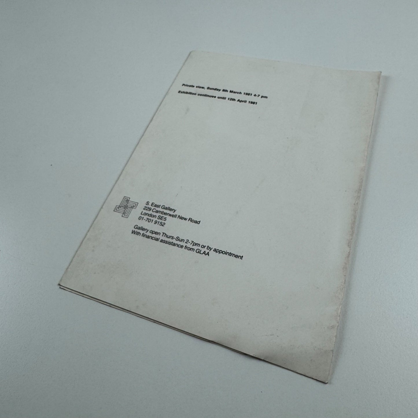 Folding card for Trevor Sutton | S. East Gallery, London, 1981