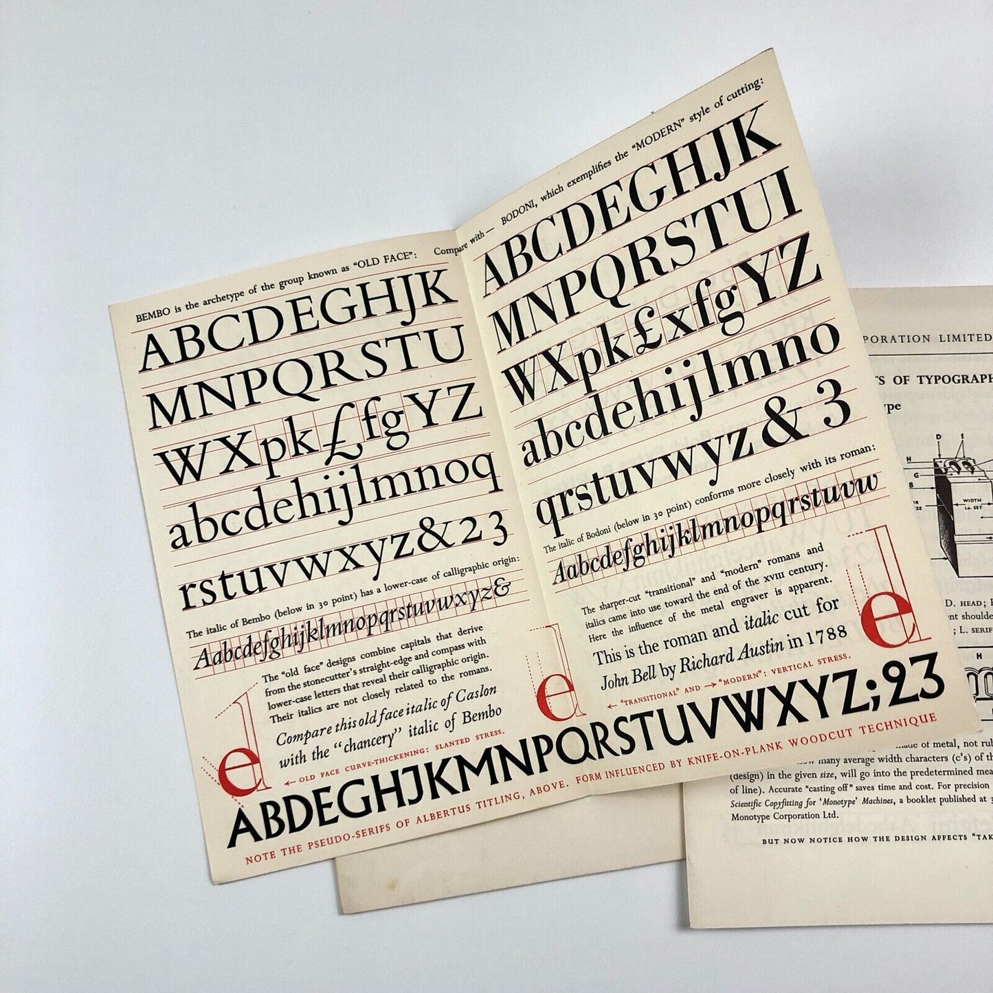 3 x Monotype type specimen leaflets | Student guides to typography