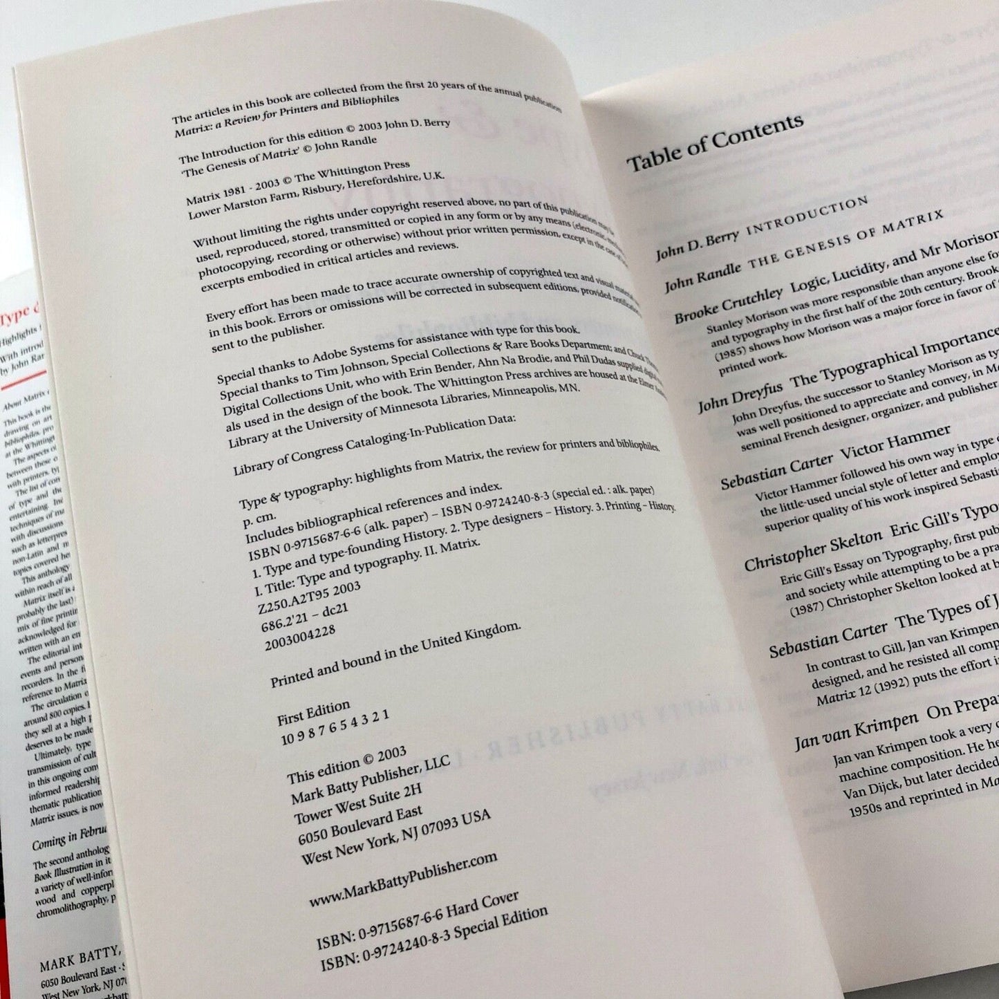 Type & Typography. Highlights from the Matrix, the review for printers & bibliophiles | Mark Batty, 2003