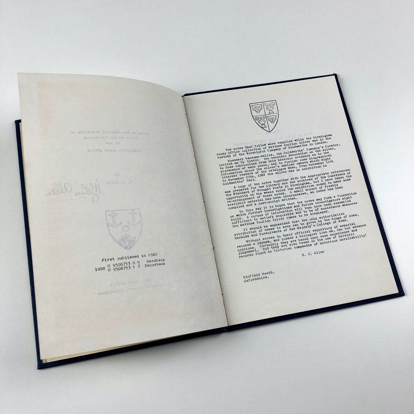 Notes on the Armorial Engraving on Silver | Birmingham Assay Office | H J Allen, 1982