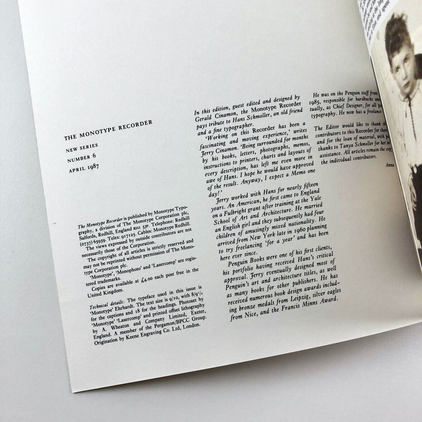The Monotype Recorder | Hans Schmoller: Typographer | Number 6, April 1987