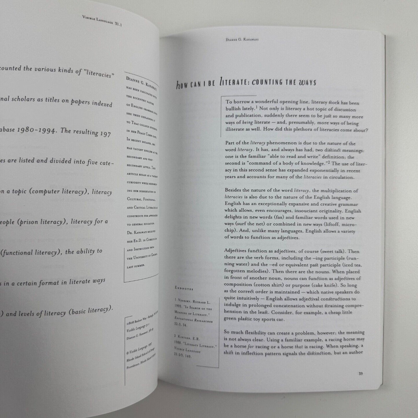Visible Language journal Vol 31 Number 1 Winter 1997
