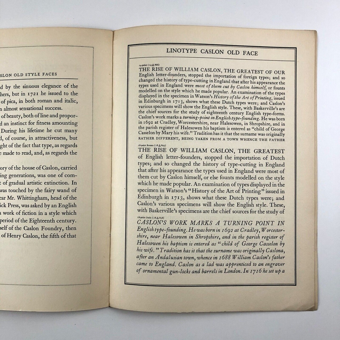 Linotype Caslon Old Face Series specimen booklet | Linotype & Machinery, 1930