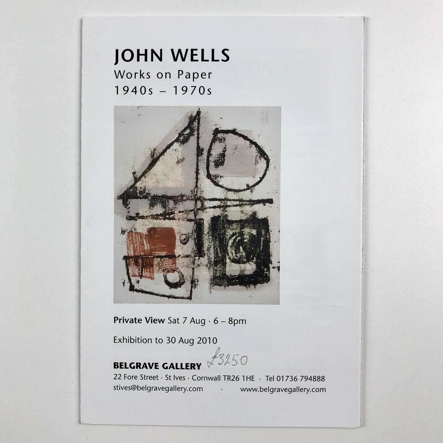 Promotional leaflet for John Wells. Works on Paper 1940s-1970 | Belgrave Gallery 2010