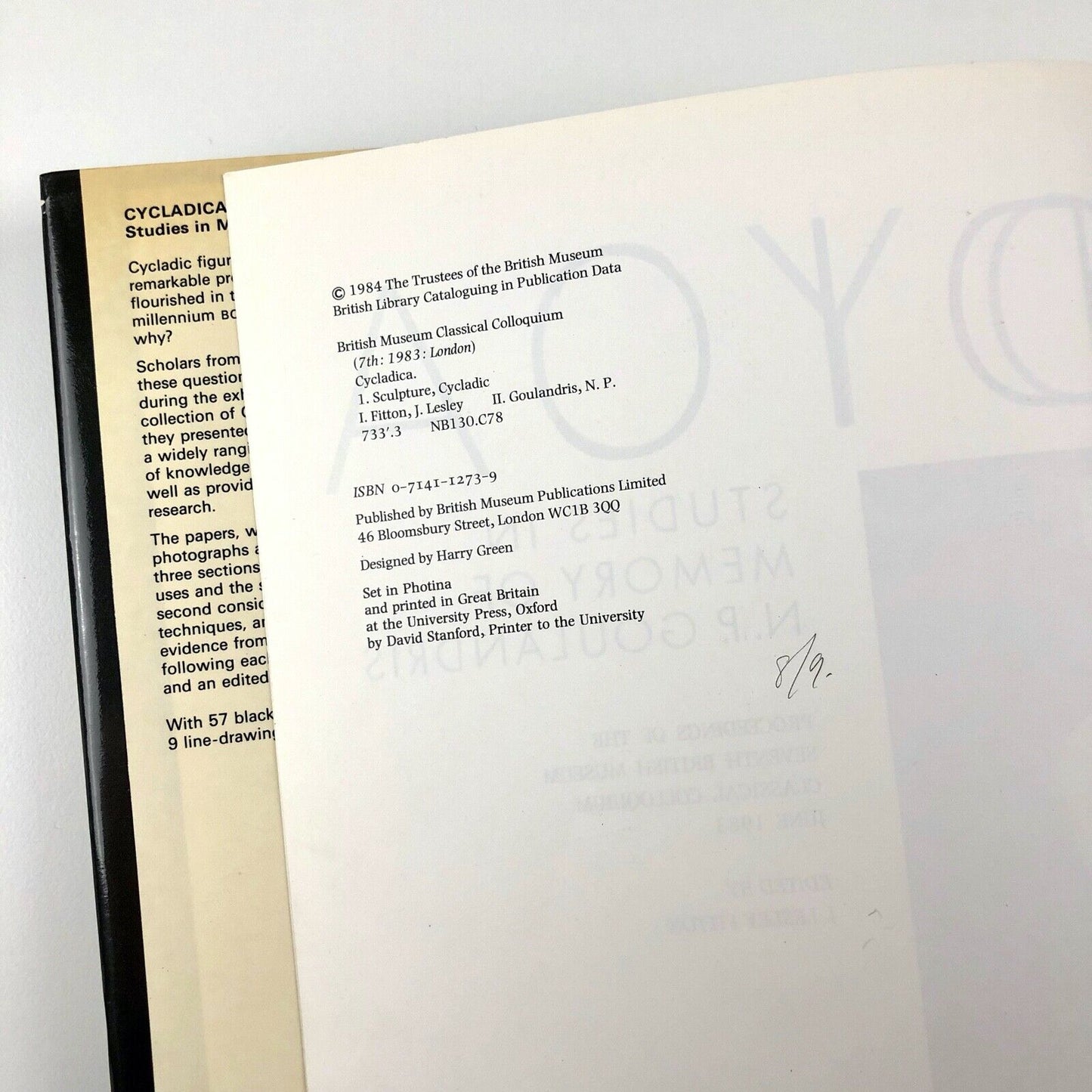 Cycladica: Studies in Memory of N. P. Goulandris | J. Lesley Fitton BM Press 1984