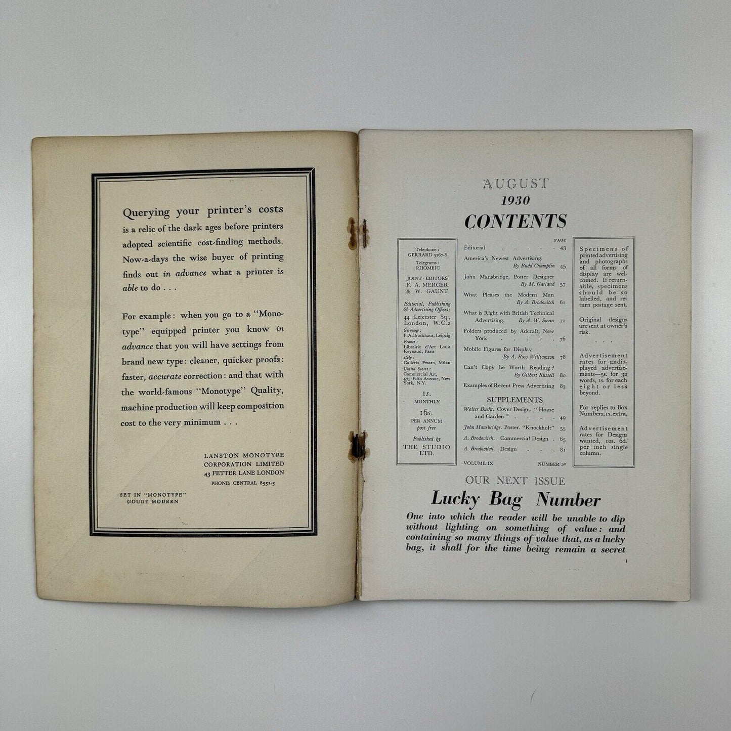 Commercial Art – The Advertisers Magazine | August 1930, No 50 | John Mainsbridge