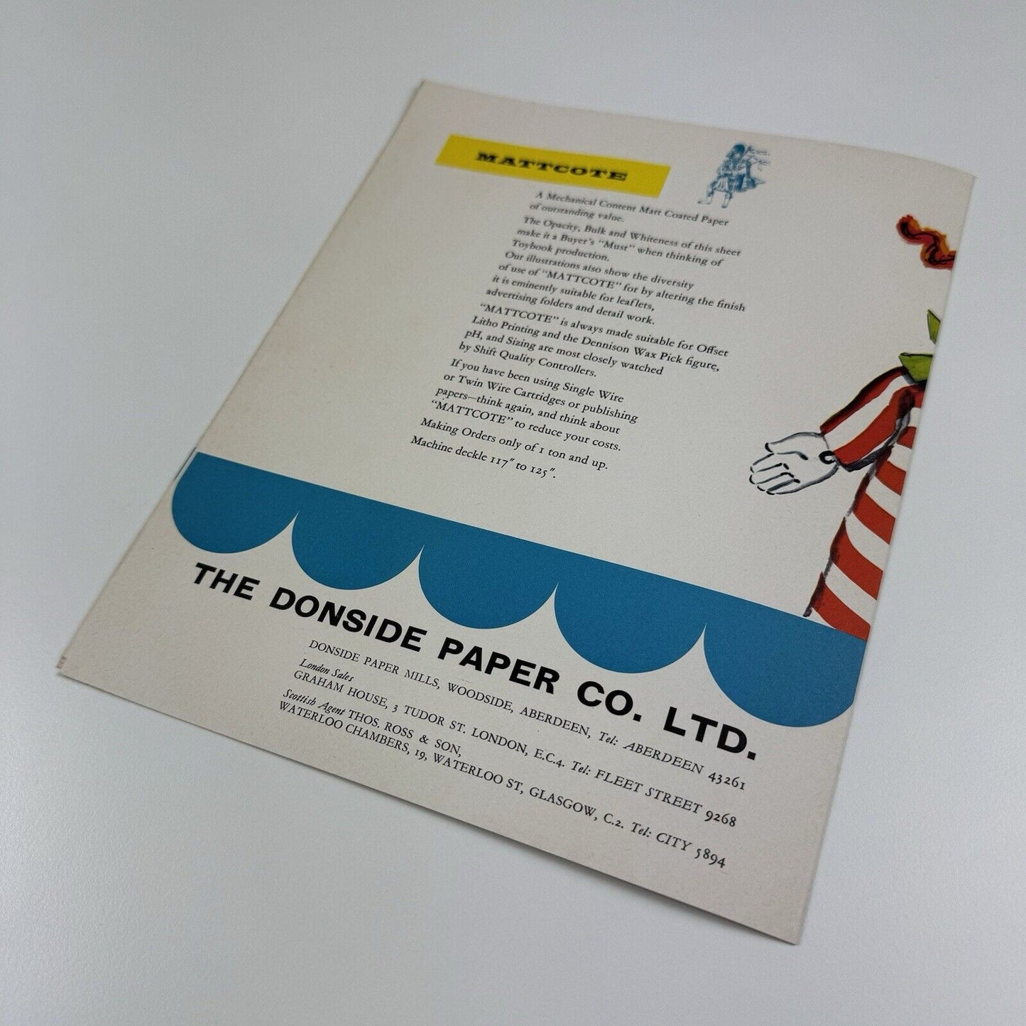 Paper sample leaflet Mattcote Jarrold & Sons | Illustrations taken from glove puppets made by Anna Marita | Donside Paper Co