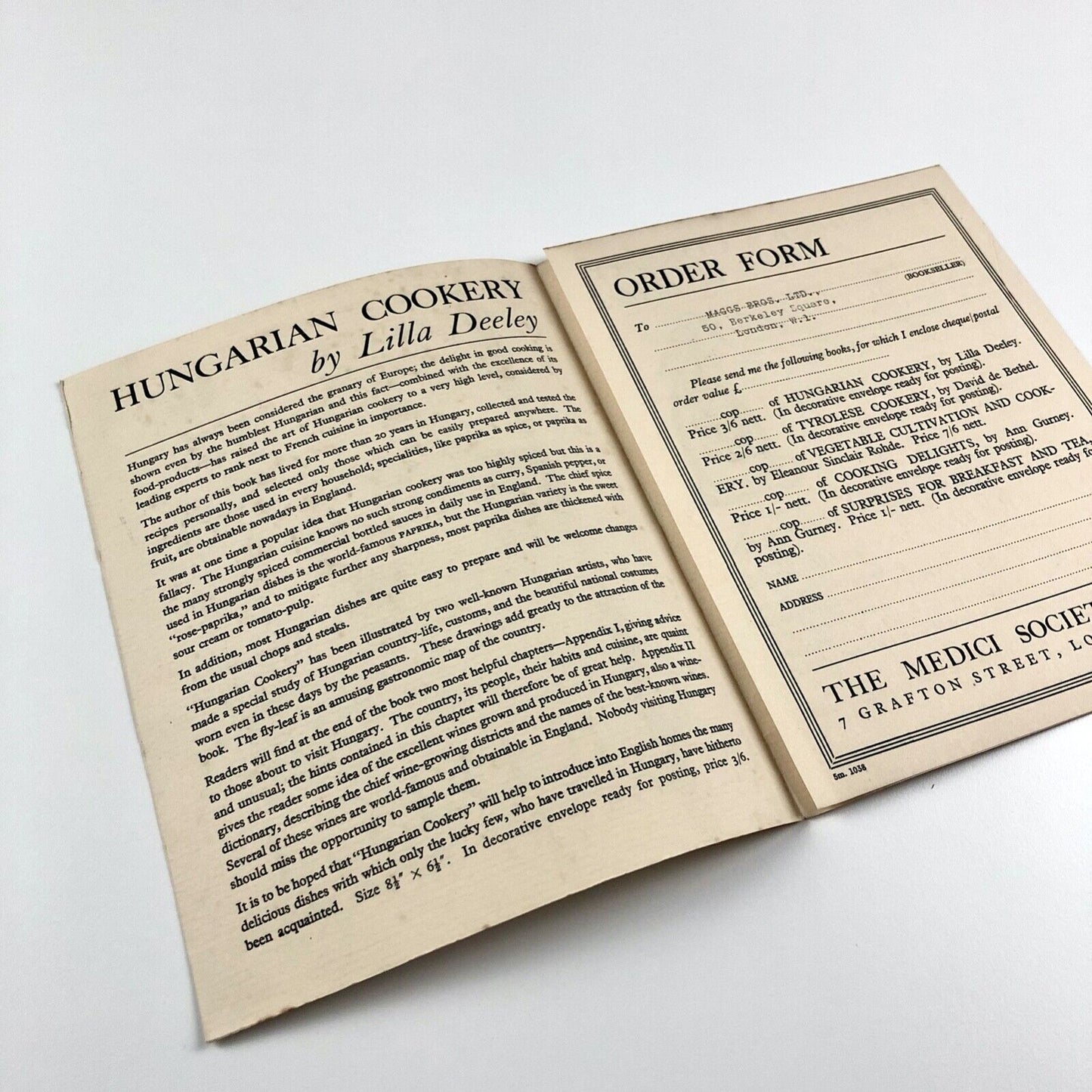 Prospectus for Medici Society Cookery Books | Maggs Brothers, undated c. late 1930s