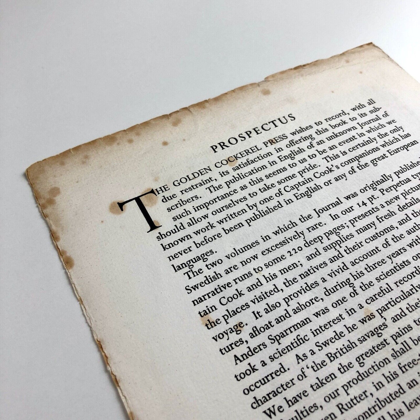 Prospectus for A Voyage Round the World with Captain James Cook in HMS Resolution by Anders Sparrman | Golden Cockerel Press, 1944 | Wood-engravings by Peter Barker-Mill