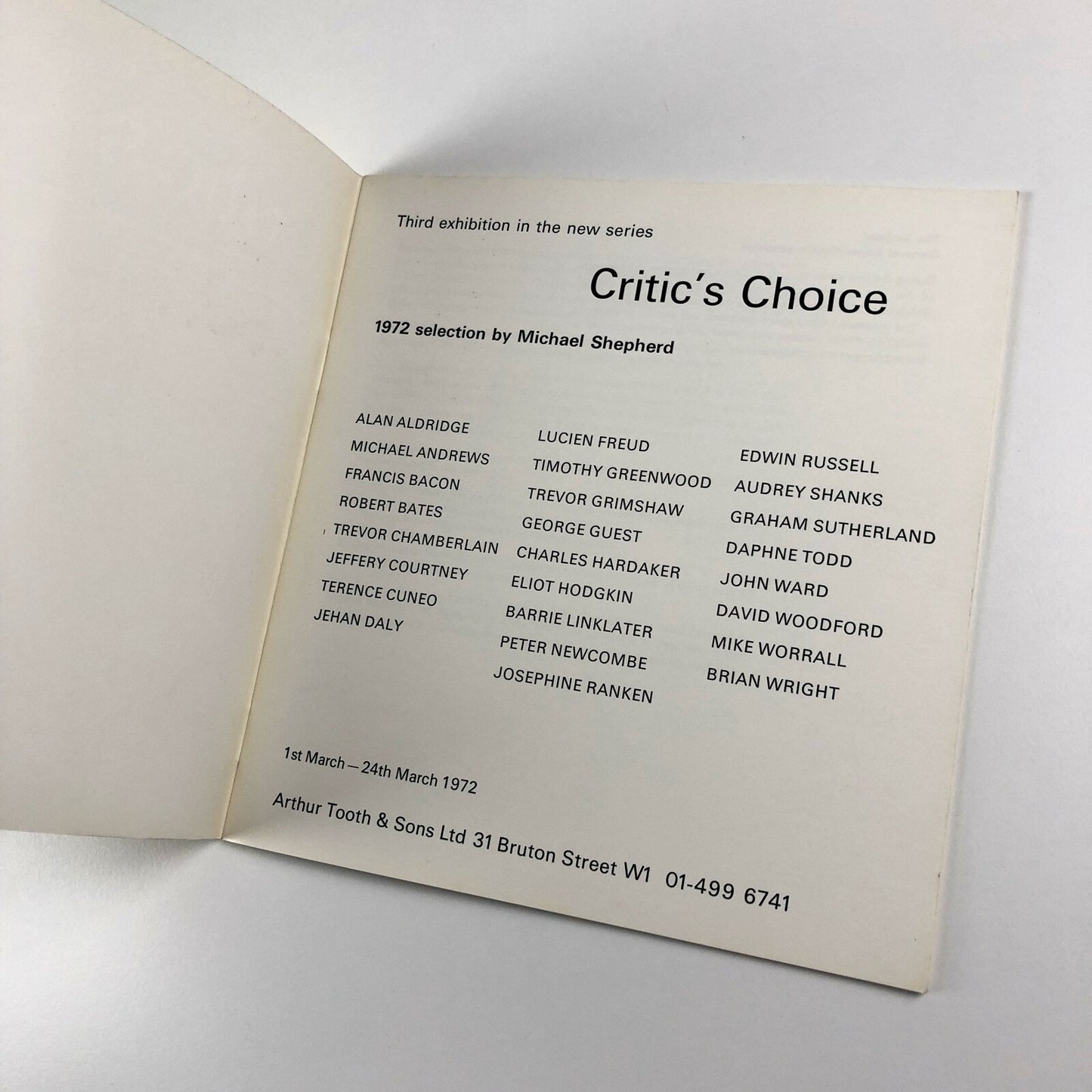 Critic's Choice exhibition catalogue | Michael Shepherd | Arthur Tooth, 1972