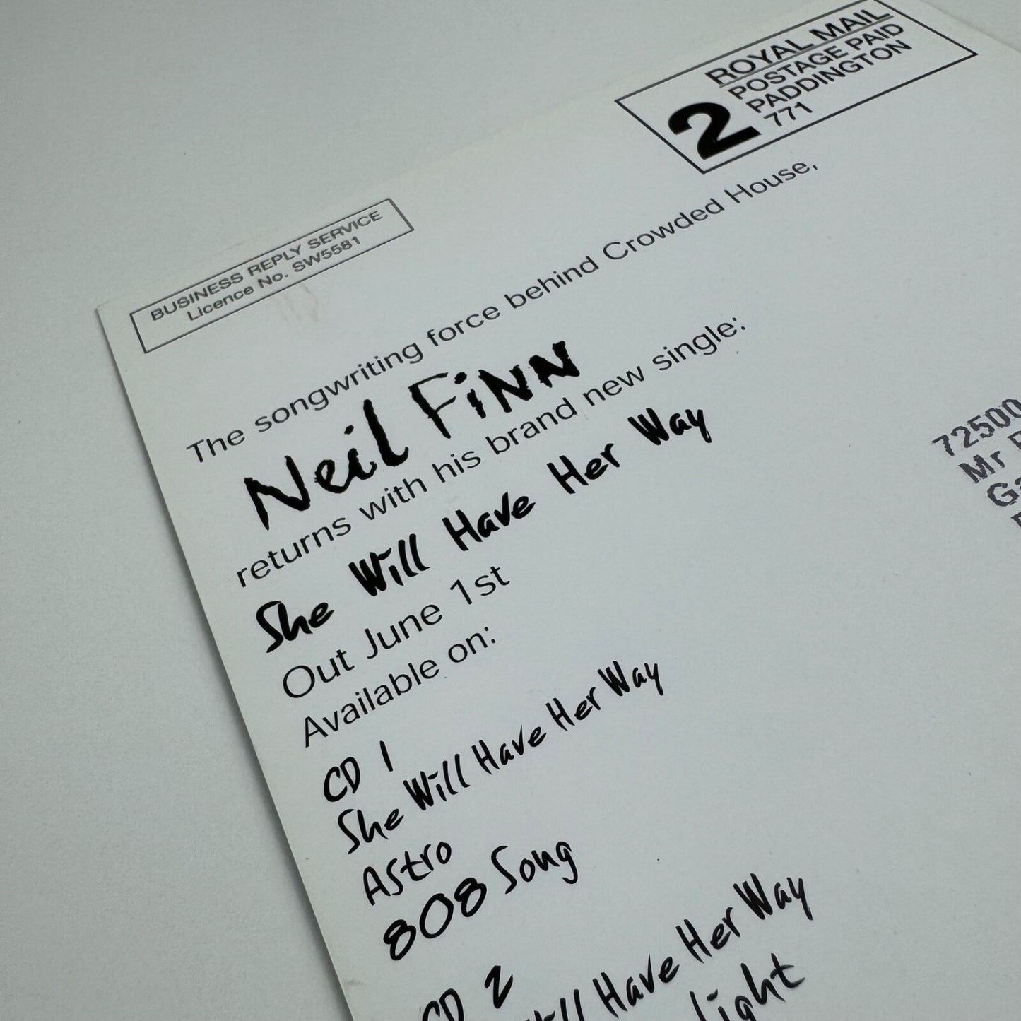 Two promotional cards for musician Neil Finn, undated