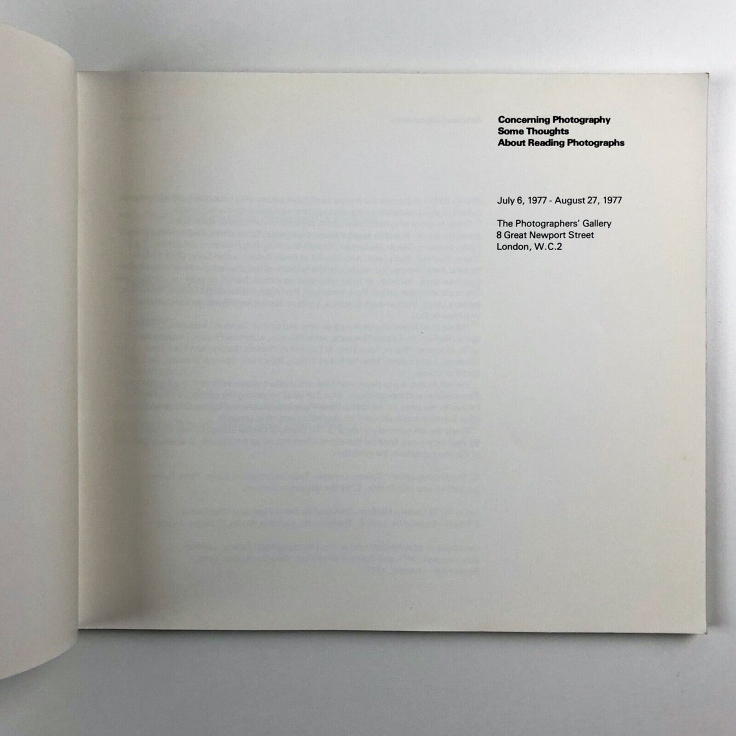 Concerning Photography | The Photographer's Gallery exhibition catalogue, 1977