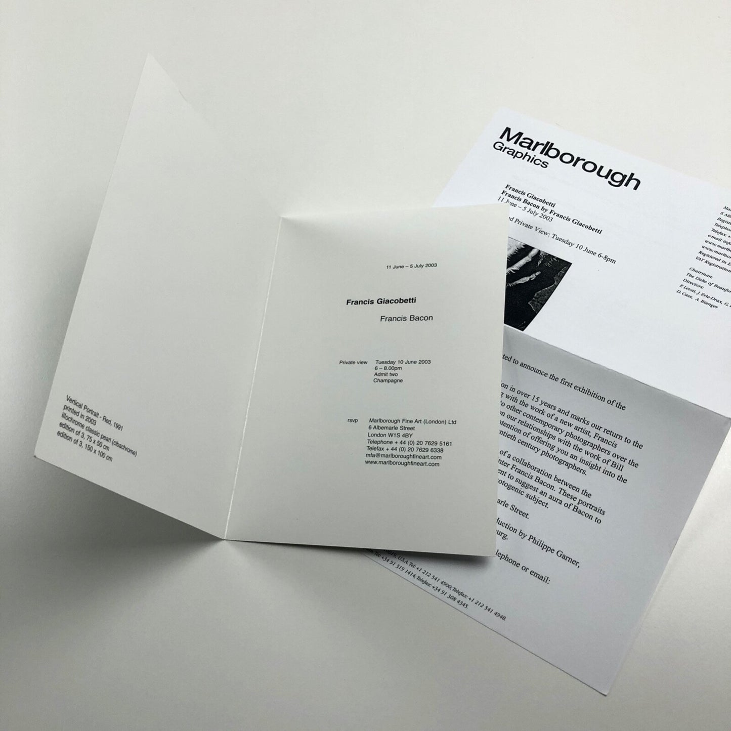 Francis Bacon by Francis Giacobetti – private view invitation card | Marlborough Fine Art, 2003